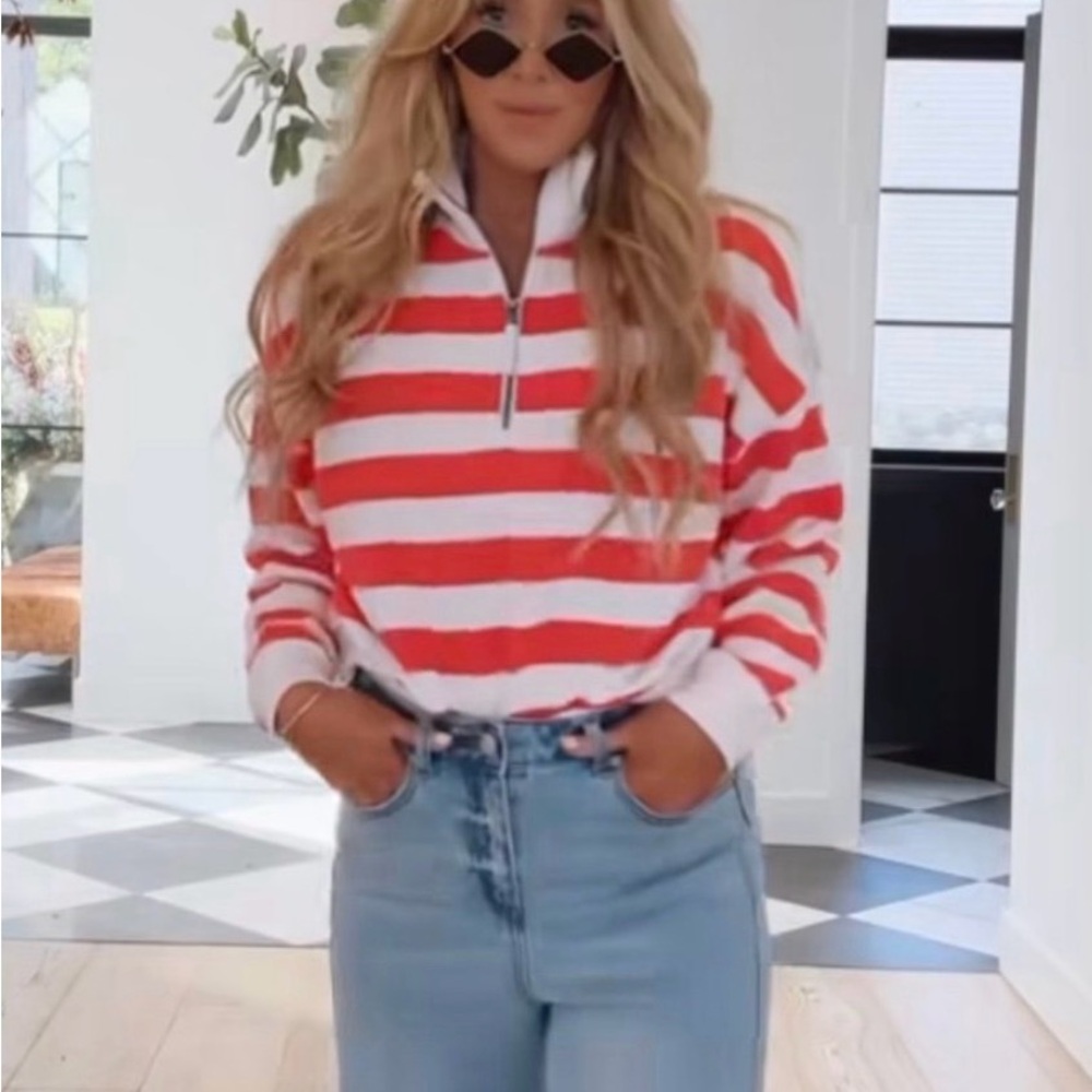 JoyLab Red and White Cropped Half Zip - Picture 5 of 7